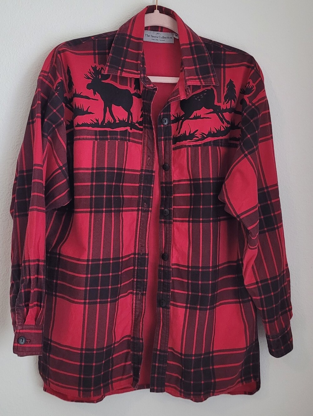 Vintage The Sierra Collection Plaid Wildlife Shacket Shirt Moose Deer Red M USA
